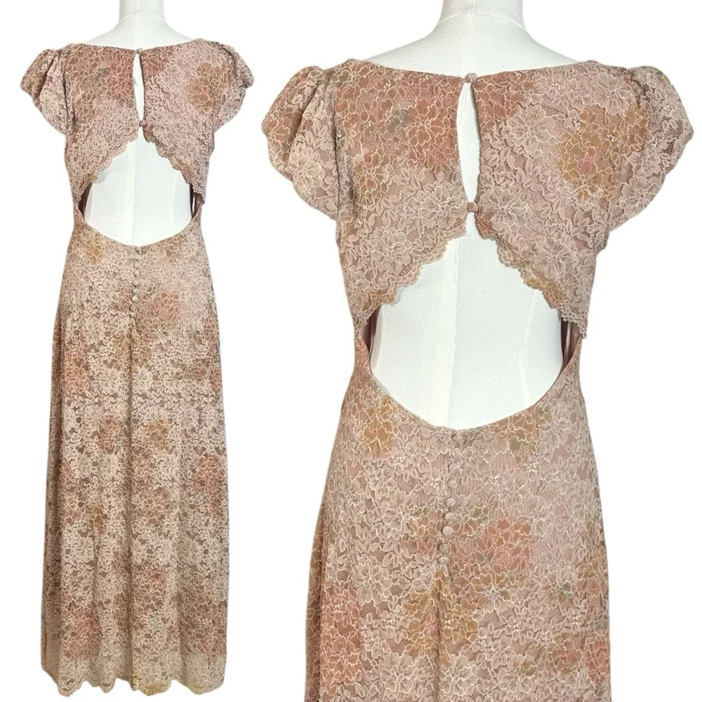 Free People Dainty Ethereal Butterfly Babe Lace Maxi Dress Antique Floral Large - Picture 7 of 15